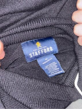 Stafford Black Crewneck Knit Sweater with Navy Label
